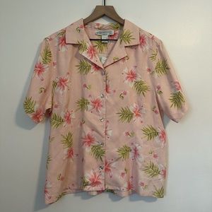 Pineapple Moon Silk Floral Button Up Blouse Size XL Gorgeous